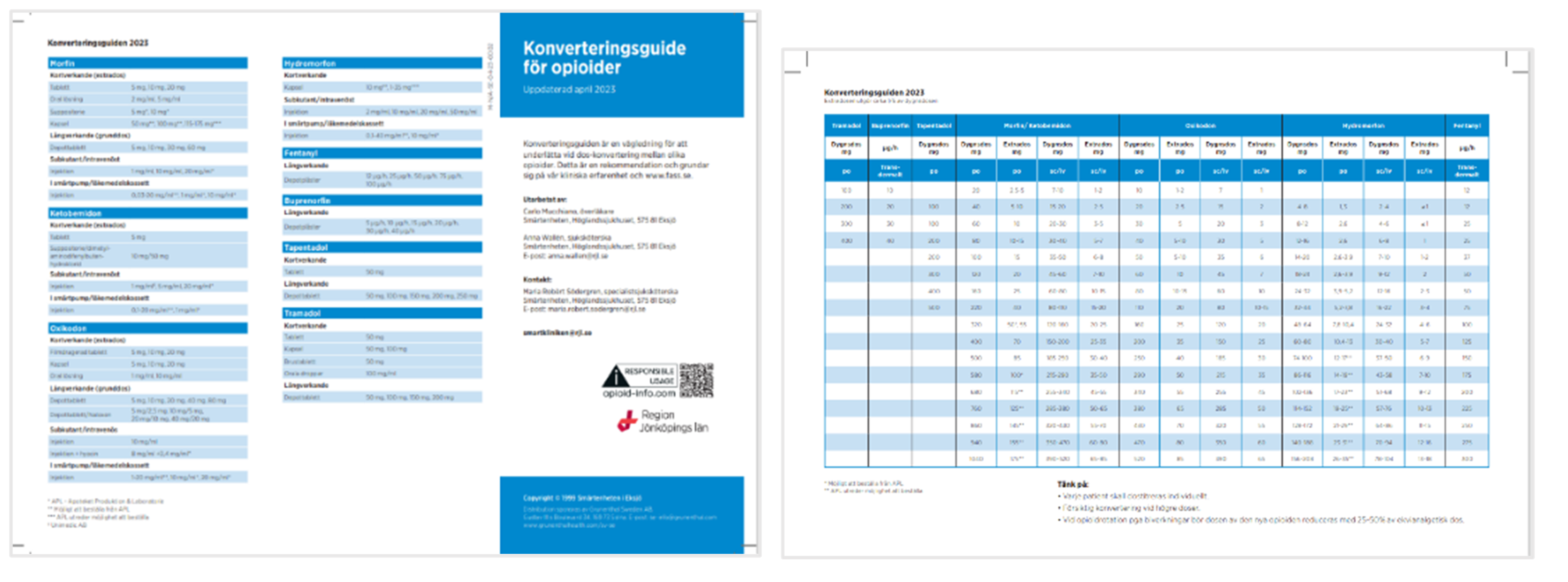 tabell för konvertering, skärmbild av pdf