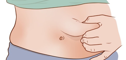 En illustration av en persons mage med en hand på den.