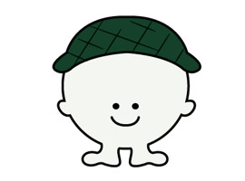 En seriefigur med en grön hatt.