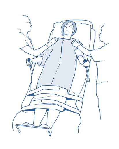 Illustration av person på tippbräda, med höjd huvudända.