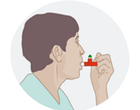 Illustration av en person med en PEP-pipa i munnen.